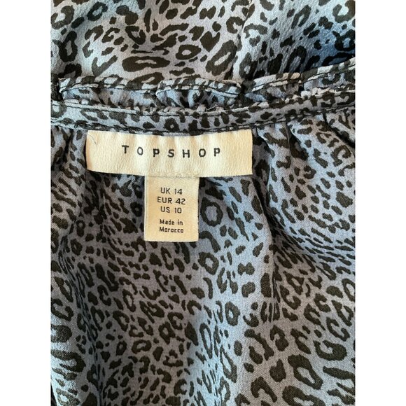 Topshop size 10 Animal Print satin Tie Crop Top Blue/Black - Picture 5 of 5